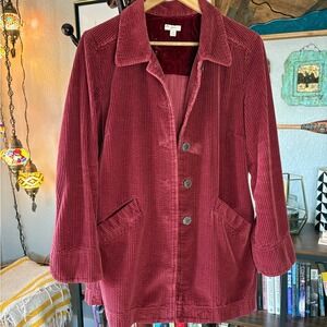 J. Jill Women's Corduroy Jacket with Velvet Trim in Ruby Red Size Med
